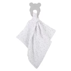   Nattou Grey BPA Mentes Szilikon Rágóka Pamut Takaróval 28x28cm - Puha Textil és Fogzást Segítő Babarágóka