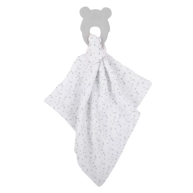 Nattou Grey BPA Mentes Szilikon Rágóka Pamut Takaróval 28x28cm - Puha Textil és Fogzást Segítő Babarágóka