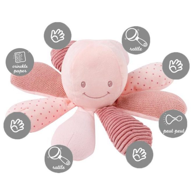 Nattou Lapidou Fejlesztő Játék Polip 8 Aktivitással Pink - Szenzoros Babajáték Hang- és Tapintásos Elemmel