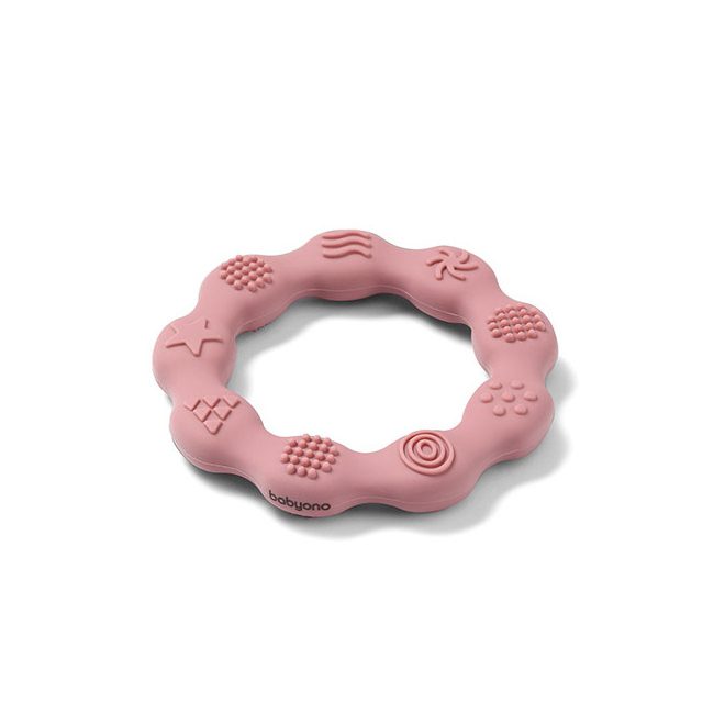 BabyOno Szilikon Rágóka Karika Rózsaszín - BPA-mentes Puha Babarágóka Fogzást Könnyítő Funkcióval