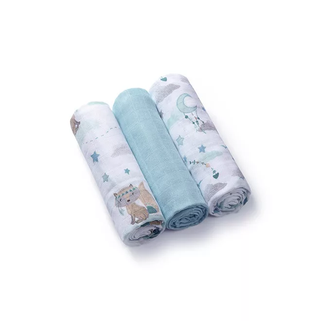 BabyOno Bambusz Textilpelenka 3db Kék 70x70cm - Extra Puha és Nedvszívó Pelenkák Babáknak, Természetes Anyagból