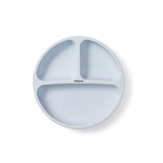 BabyOno Kék Szilikon Tányér Tapadókoronggal 6 Hónapos Kortól - Praktikus Hozzátáplálási Tányér