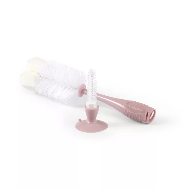 BabyOno Rózsaszín Cumisüveg- és Cumikefe Tapadókoronggal - Stabil és Alapos Tisztítás Babakellékekhez