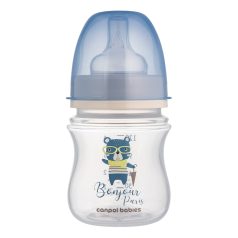   Canpol Babies Babies Széles Szájú Cumisüveg Bonjour Paris 120ml Kék - Kényelmes Etetéshez és Kevesebb Levegőnyeléshez