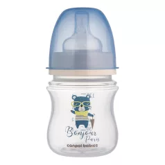   Canpol Babies Babies Széles Szájú Cumisüveg Bonjour Paris 120ml Kék - Kényelmes Etetéshez és Kevesebb Levegőnyeléshez