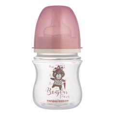   Canpol Babies Babies Széles Nyakú Cumisüveg Bonjour Paris 120ml Rózsaszín - Kényelmes Etetéshez és Kevesebb Levegőnyeléshez