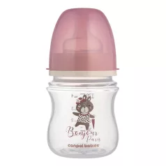   Canpol Babies Babies Széles Nyakú Cumisüveg Bonjour Paris 120ml Rózsaszín - Kényelmes Etetéshez és Kevesebb Levegőnyeléshez