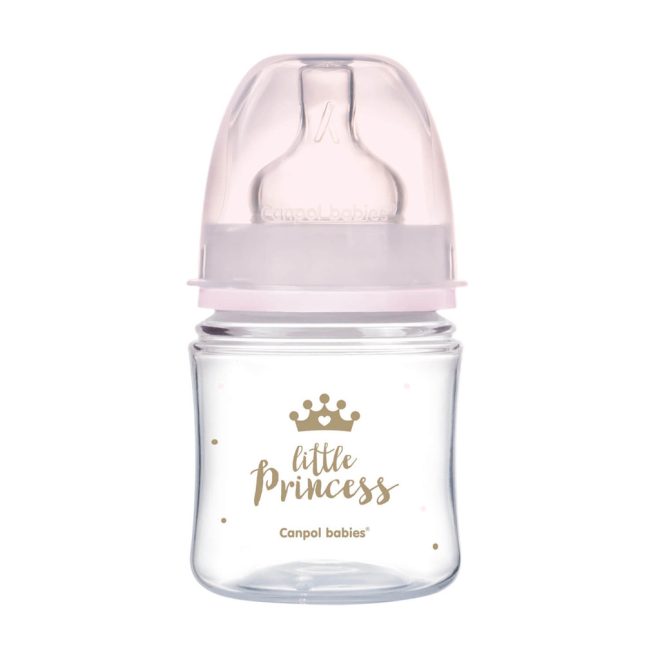 Canpol Babies Babies Royal Baby Széles Nyakú Cumisüveg 120ml Rózsaszín - Kényelmes Etetéshez és Kevesebb Levegőnyeléshez