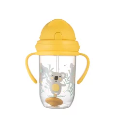 Canpol Babies Bögre Nem Kiömlő Szívószállal és Súllyal Exotic Animals 270ml Sárga, 6 Hónapos Kortól – Csöpögésmentes Súlyozott Szívószállal