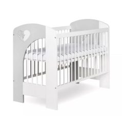   Klups NEL Szív Gyermekágy 120x60cm Fehér-Szürke - Masszív Fenyőfa Kiságy Állítható Magassággal és Bájos Szív Mintával