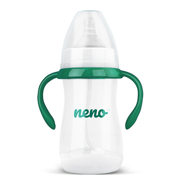 Neno Antikólikus Cumisüveg 240ml - 3 Hónapos Kortól, BPA-mentes, Puha Szilikon Cumi, Súlyozott Szívószállal, Fogantyúval, Anyatej-lefejőkkel Kompatibilis