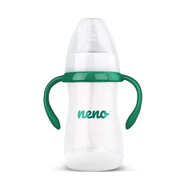 Neno Antikólikus Cumisüveg 240ml - 3 Hónapos Kortól, BPA-mentes, Puha Szilikon Cumi, Súlyozott Szívószállal, Fogantyúval, Anyatej-lefejőkkel Kompatibilis