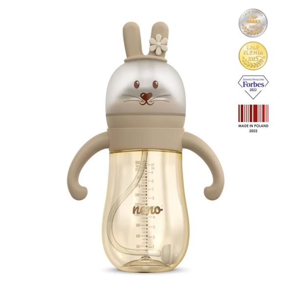 Neno Mio 3 az 1-ben Cumisüveg 300ml - Barna, 6 Hónapos Kortól, PPSU Anyagból, Kólika Elleni Cumi, Levehető Fogantyúkkal és Bármilyen Szögből Ivható, Anyatej-lefejőkkel Kompatibilis