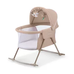   Kinderkraft Lovi 3in1 Összecsukható Babaágy Beige - Hordozható Kiságy, Bölcső és Utazóágy Egyben, Lélegző Hálófallal és Baldachinnal