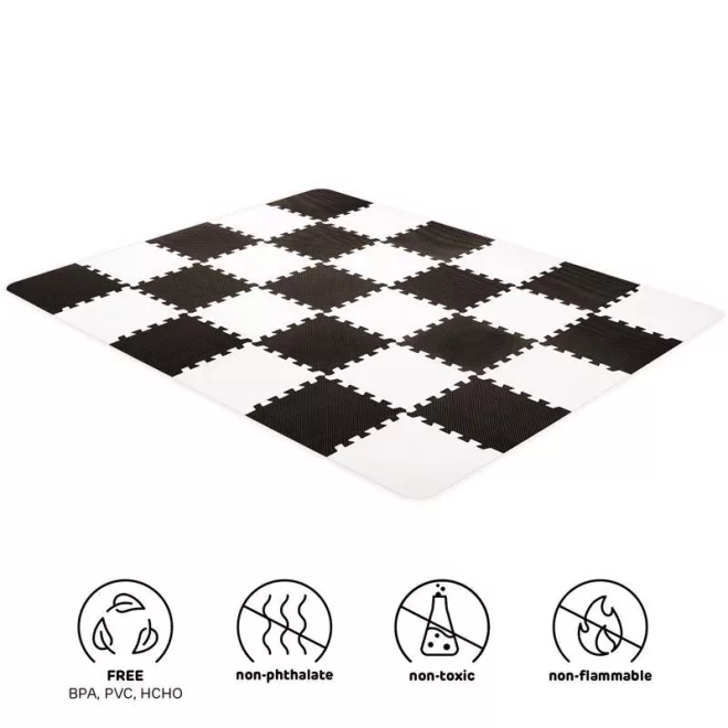 Kinderkraft Luno Habos Puzzle Alátét 150x180cm Fekete - 30 Darabos Játszószőnyeg Szett Babáknak és Kisgyermekeknek, Puha és Könnyen Tisztítható Felület