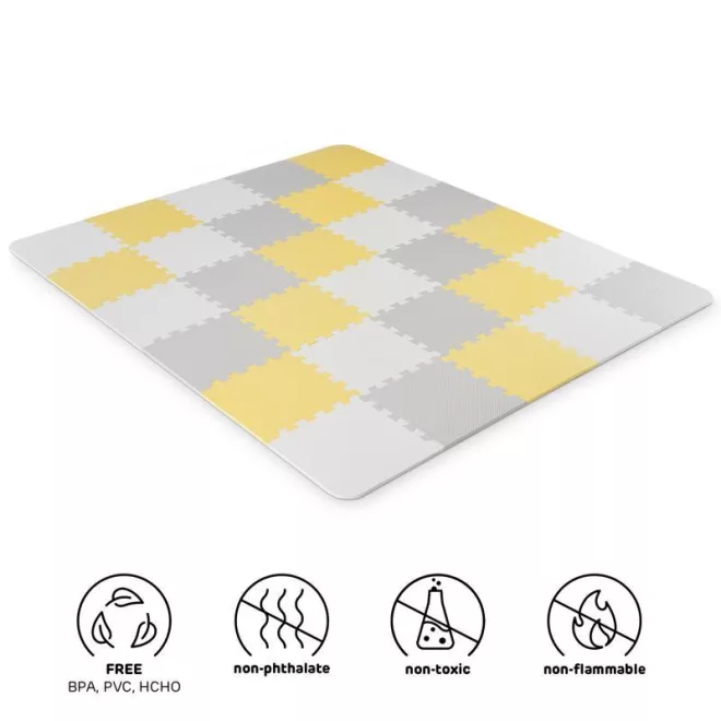 Kinderkraft Luno Habos Puzzle Alátét 150x180cm Sárga - 30 Darabos Játszószőnyeg Szett Babáknak és Kisgyermekeknek, Puha, Biztonságos és Könnyen Tisztítható Felület