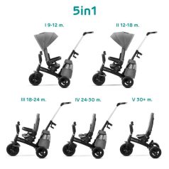   Kinderkraft Easytwist SELECT Háromkerekű Tricikli Platinum Grey - Prémium Multifunkciós Gyerek Tricikli Forgatható Üléssel, Szülőkarral és Magnéziumvázzal, 9 Hónapos Kortól