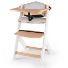   Kinderkraft Enock Prémium Fa Etetőszék Párnázással White Wooden - Állítható Magasságú Etetőszék Újszülöttkortól, Kényelmes Ülőpárnával és Elegáns Fehér Fa Kivitelben