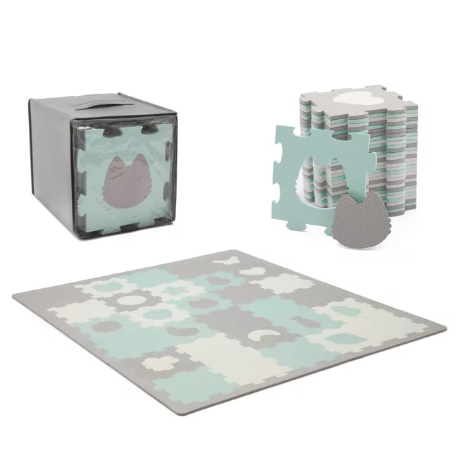 Kinderkraft Luno Shapes Habosított Puzzle Játszóalátét 185x165cm Mentol, 30db - Prémium Vastag EVA Hab Babaszőnyeg