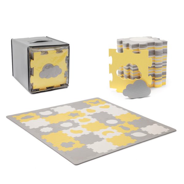Kinderkraft Luno Shapes Prémium Habosított Puzzle Alátét 185x165cm Sárga - 30 Darabos Játszószőnyeg Szett Formákkal, Puha és Biztonságos Felület Babáknak