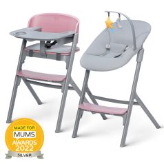   Kinderkraft Select LIVY + Calmee Prémium Etetőszék és Pihenőszék Szett Aster Pink - 3in1 Átalakítható Etetőszék Újszülöttkortól, Kényelmes Pihenőfunkcióval és Rózsaszín Kialakítással