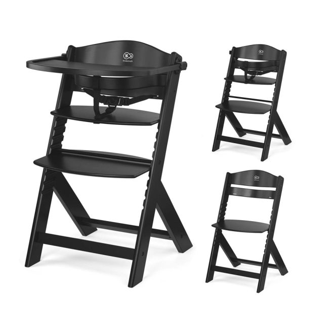 Kinderkraft Enock Fa Etetőszék Black - Állítható Magasságú Szék Újszülöttkortól Kisgyermekkorig, Modern Design és Stabil Fa Szerkezet
