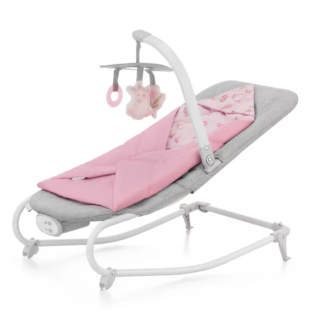 Kinderkraft Felio 2 Babahinta Peony Rose - Rezgő és Zenélő Hinta Újszülötteknek 0 Hónapostól 9 kg-ig, Játékívvel és Puha Rózsaszín Fekvőfelülettel