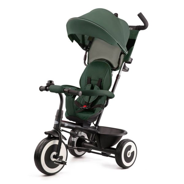 Kinderkraft Aston Háromkerekű Tricikli Mystic Green - Multifunkciós Gyerek Tricikli Szülőkarral, Dönthető Háttámlával és Napellenzővel, 9 Hónapos Kortól