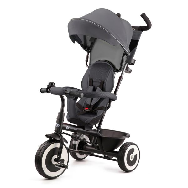 Kinderkraft Aston Háromkerekű Tricikli Malachite Grey - Multifunkciós Gyerek Tricikli Dönthető Háttámlával, Szülőkarral és Napellenzővel, 9 Hónapos Kortól