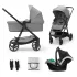 Kinderkraft Newly 3 az 1-ben Kombinált Multifunkciós Babakocsi Moonlight Grey + Mink PRO Hordozóval - Mózeskosár, Sportülés és Autós Hordozó Egyben, Könnyű és Kompakt Váz