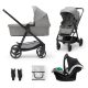 Kinderkraft Newly 3 az 1-ben Kombinált Multifunkciós Babakocsi Moonlight Grey + Mink PRO Hordozóval - Mózeskosár, Sportülés és Autós Hordozó Egyben, Könnyű és Kompakt Váz
