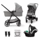 Kinderkraft Newly 3 az 1-ben Kombinált Multifunkciós Babakocsi Moonlight Grey + Mink PRO Hordozóval - Mózeskosár, Sportülés és Autós Hordozó Egyben, Könnyű és Kompakt Váz