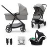 Kinderkraft Newly 3 az 1-ben Kombinált Multifunkciós Babakocsi Moonlight Grey + Mink PRO Hordozóval - Mózeskosár, Sportülés és Autós Hordozó Egyben, Könnyű és Kompakt Váz