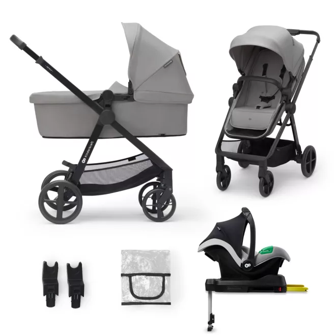 Kinderkraft NEWLY 4in1-ben Kombinált Babakocsi Classic Grey + MINK PRO Autósülés - Multifunkciós Rendszer, Újszülöttkortól Hosszú Távú Használatra