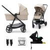 Kinderkraft Newly 4 az 1-ben Kombinált Multifunkciós Babakocsi Classic Beige + Mink PRO Hordozóval - Mózeskosár, Sportülés, Autós Hordozó és ISOFIX Alap Egyben, Kompakt és Elegáns Bézs Kivitelben