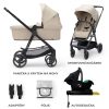 Kinderkraft Newly 4 az 1-ben Kombinált Multifunkciós Babakocsi Classic Beige + Mink PRO Hordozóval - Mózeskosár, Sportülés, Autós Hordozó és ISOFIX Alap Egyben, Kompakt és Elegáns Bézs Kivitelben