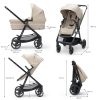 Kinderkraft Newly 4 az 1-ben Kombinált Multifunkciós Babakocsi Classic Beige + Mink PRO Hordozóval - Mózeskosár, Sportülés, Autós Hordozó és ISOFIX Alap Egyben, Kompakt és Elegáns Bézs Kivitelben
