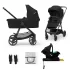Kinderkraft Newly 4 az 1-ben Kombinált Multifunkciós Babakocsi Classic Black + Mink PRO Hordozóval - Mózeskosár, Sportülés, Autós Hordozó és ISOFIx Talp Egyben, Kompakt és Modern Fekete Kivitelben