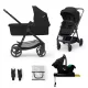 Kinderkraft Newly 4 az 1-ben Kombinált Multifunkciós Babakocsi Classic Black + Mink PRO Hordozóval - Mózeskosár, Sportülés, Autós Hordozó és ISOFIx Talp Egyben, Kompakt és Modern Fekete Kivitelben