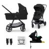 Kinderkraft Newly 4 az 1-ben Kombinált Multifunkciós Babakocsi Classic Black + Mink PRO Hordozóval - Mózeskosár, Sportülés, Autós Hordozó és ISOFIX Talp Egyben, Kompakt és Modern Fekete Kivitelben