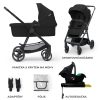 Kinderkraft Newly 4 az 1-ben Kombinált Multifunkciós Babakocsi Classic Black + Mink PRO Hordozóval - Mózeskosár, Sportülés, Autós Hordozó és ISOFIX Talp Egyben, Kompakt és Modern Fekete Kivitelben