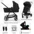 Kinderkraft Newly 4 az 1-ben Kombinált Multifunkciós Babakocsi Classic Black + Mink PRO Hordozóval - Mózeskosár, Sportülés, Autós Hordozó és ISOFIx Talp Egyben, Kompakt és Modern Fekete Kivitelben