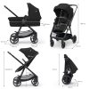 Kinderkraft Newly 4 az 1-ben Kombinált Multifunkciós Babakocsi Classic Black + Mink PRO Hordozóval - Mózeskosár, Sportülés, Autós Hordozó és ISOFIX Talp Egyben, Kompakt és Modern Fekete Kivitelben