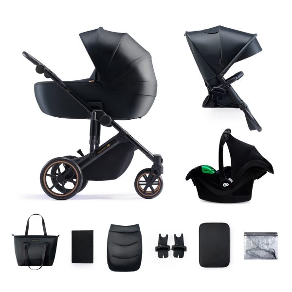 Kinderkraft Select Prime 2 3 az 1-ben Kombinált Prémium Babakocsi Venezian Black - Mózeskosár, Sportülés és Autós Hordozó Egyben, Könnyű Alumínium Vázzal és Elegáns Fekete Kivitelben