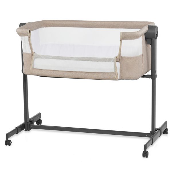 Kinderkraft Neste Up² Állítható Magasságú Babaágy Beige - Melléhelyezhető Kiságy Újszülötteknek, Lélegző Hálófallal és Puha Matracal, Modern Bézs Kivitelben