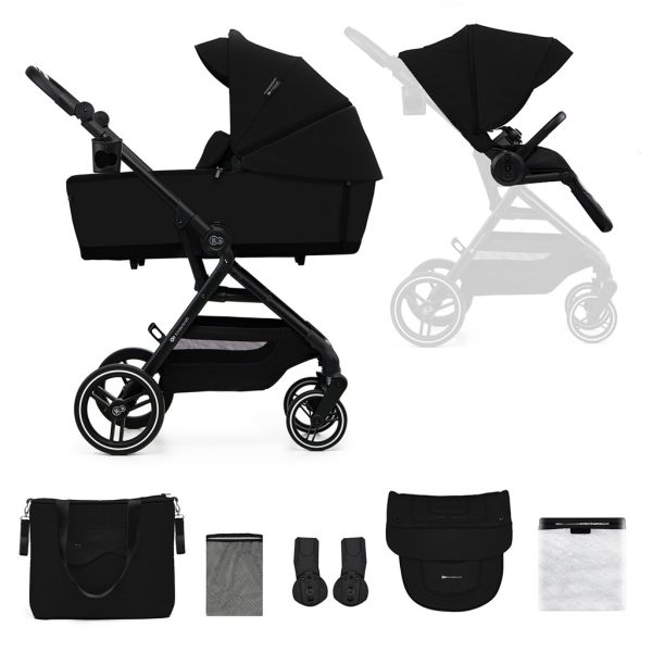 Kinderkraft Select Yoxi 2 az 1-ben Kombinált Prémium Babakocsi Pure Black - Mózeskosárból Sportüléssé Alakítható, Könnyű és Kompakt Váz, Elegáns Fekete Kivitelben