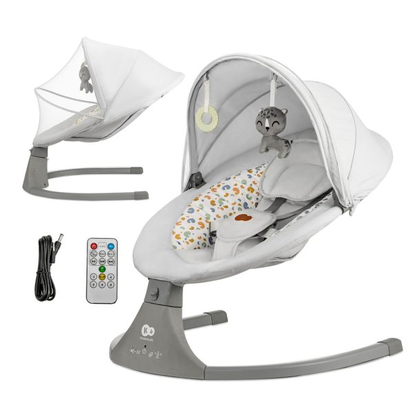 Kinderkraft Lumi 2 az 1-ben Prémium Pihenőszék és Hinta Light Grey - Elektromos Ringatás és Dallam Funkció Újszülötteknek 9 kg-ig, Puha és Stílusos Kivitelben