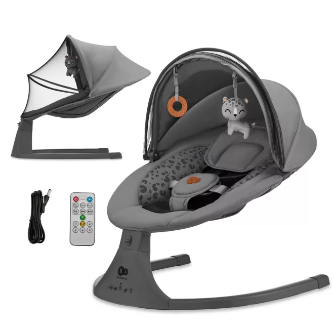 Kinderkraft Lumi 2 az 1-ben Ringató Ülés Melódiával 9kg-ig - Prémium Dark Grey Babahinta és Pihenőszék