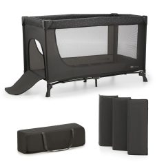   Kinderkraft Joy Utazóágy Light Grey - Összecsukható Babaágy Cipzáras Oldalbejárattal, Kerekekkel és Hordozótáskával, Világosszürke Kivitelben