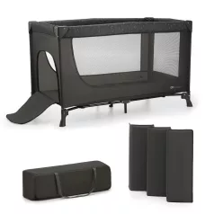   Kinderkraft Joy Utazóágy Light Grey - Összecsukható Babaágy Cipzáras Oldalbejárattal, Kerekekkel és Hordozótáskával, Világosszürke Kivitelben